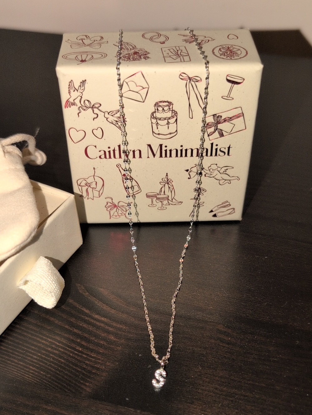 Caitlyn Minimalist, Pave 'S' Initial Pendant Necklace, New
